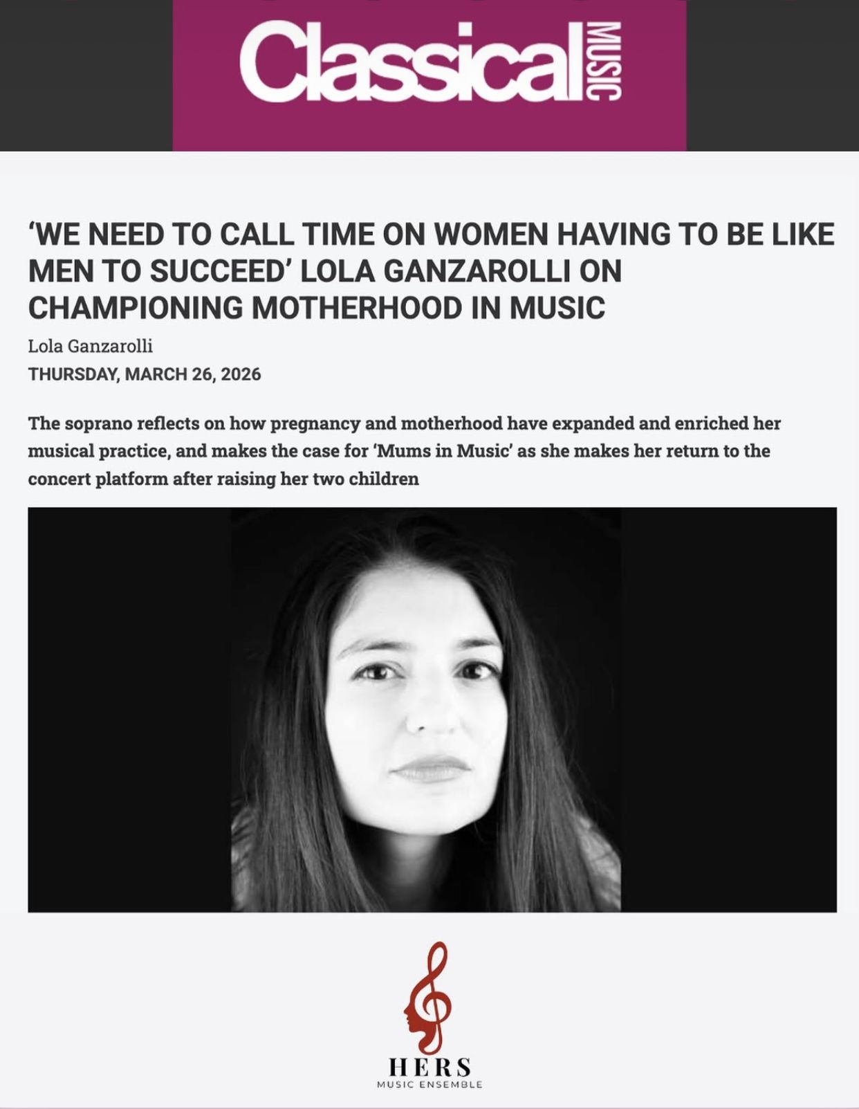 Classical Music Magazine Feature - Lola Ganzarolli
