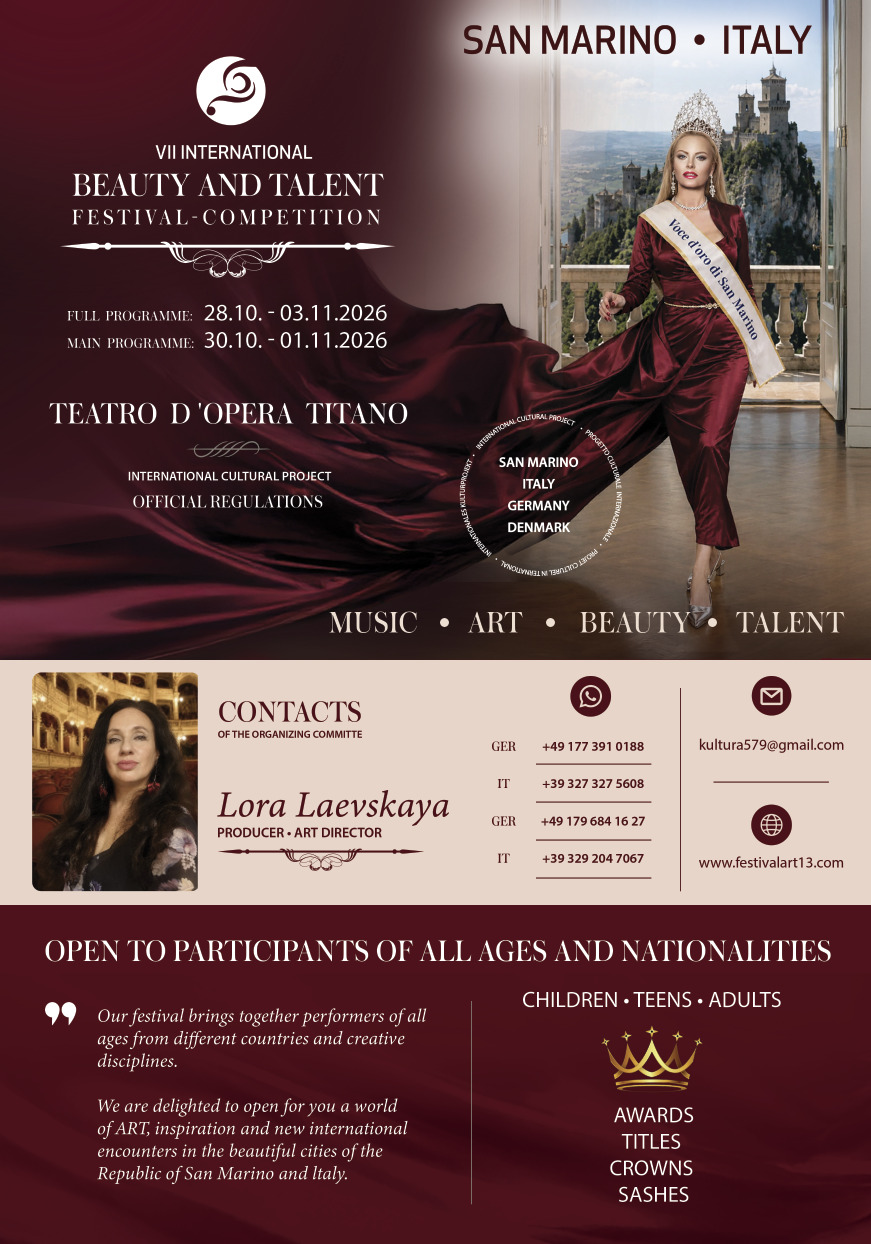 VII International Beauty and Talent Festival-Competition, San Marino · Italy — official poster, 28 October – 3 November 2026