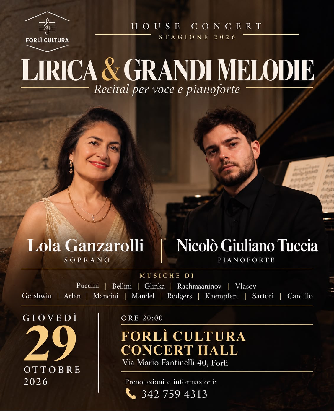 Lirica & Grandi Melodie — Lola Ganzarolli, soprano, and Nicolò Giuliano Tuccia, piano · Forlì Cultura Concert Hall, 29 October 2026